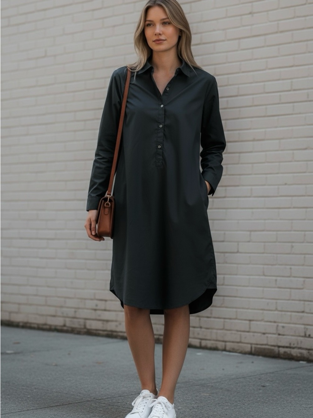 J. McLaughlin Black Long-Sleeve Shirt Dress